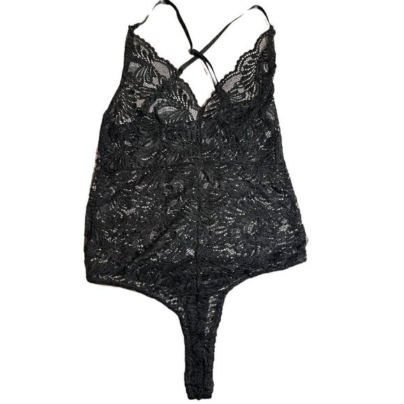 PrettyLittleThings Black Sheer Lace Cross Back Bodysuit Size 4 - Picture 4 of 4